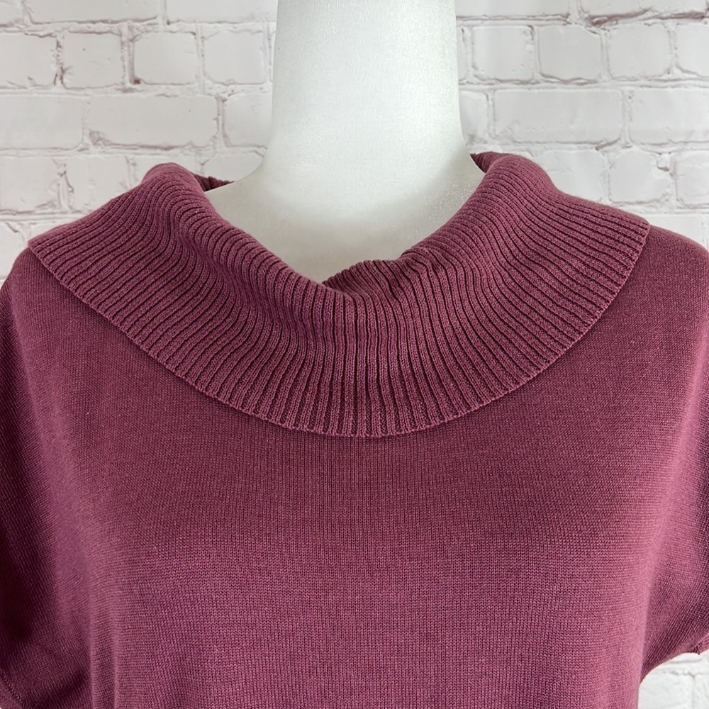 Norton McNaughton Women's Sweater Cowl Neck Wine Tie Short Sleeve Size Medium - Picture 4 of 7